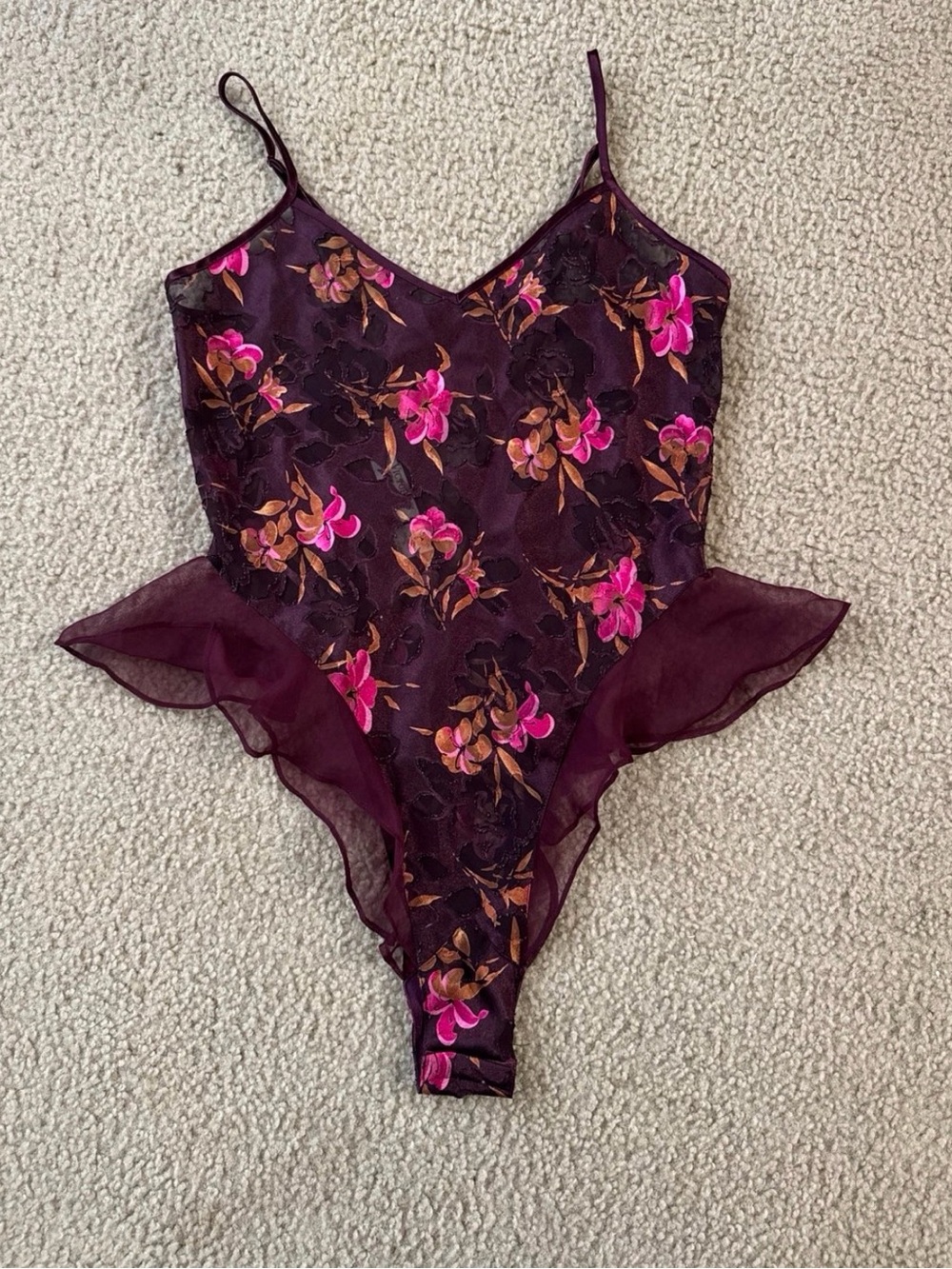 Vintage 90s Y2K Victoria's Secret Burgundy Floral slip wear- Size Large